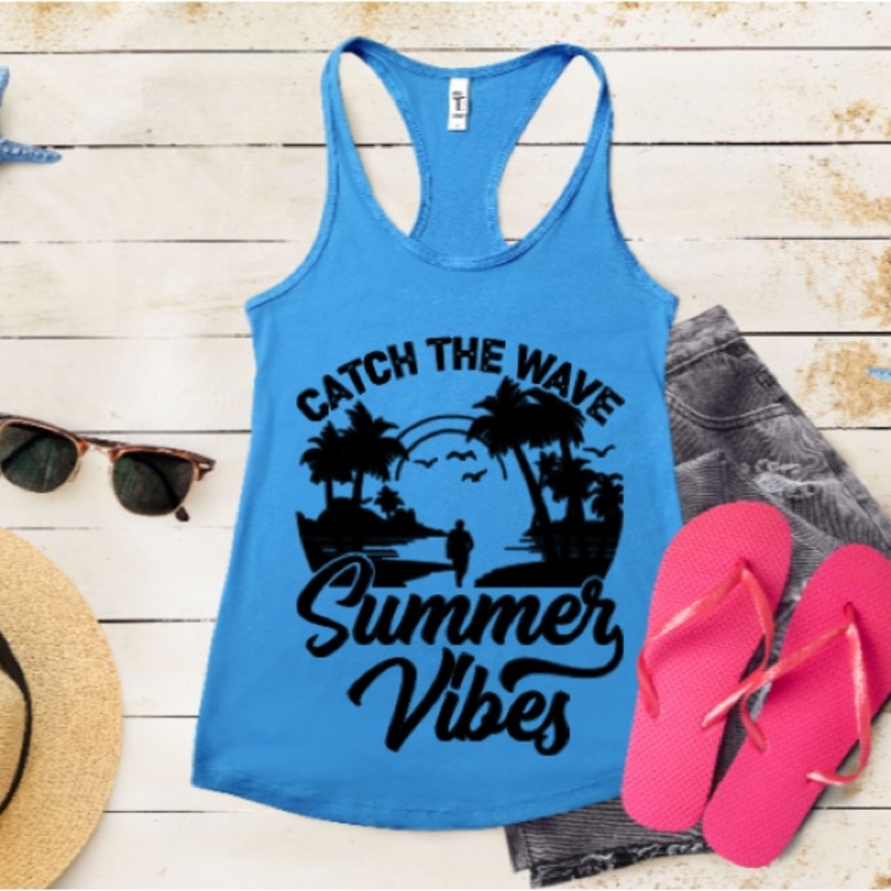 Catch the Wave Tank | Summer Vibes Graphic Racerback (NWT)